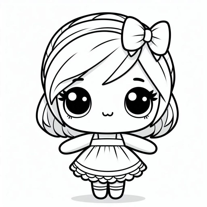 Desenho de Boneca Chibi com Olhos Grandes e Expressivos para Colorir