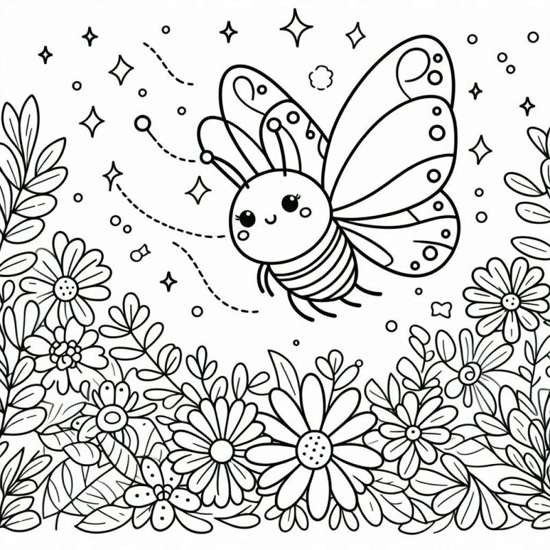 Desenho de Borboleta Feliz no Jardim Encantado para Colorir