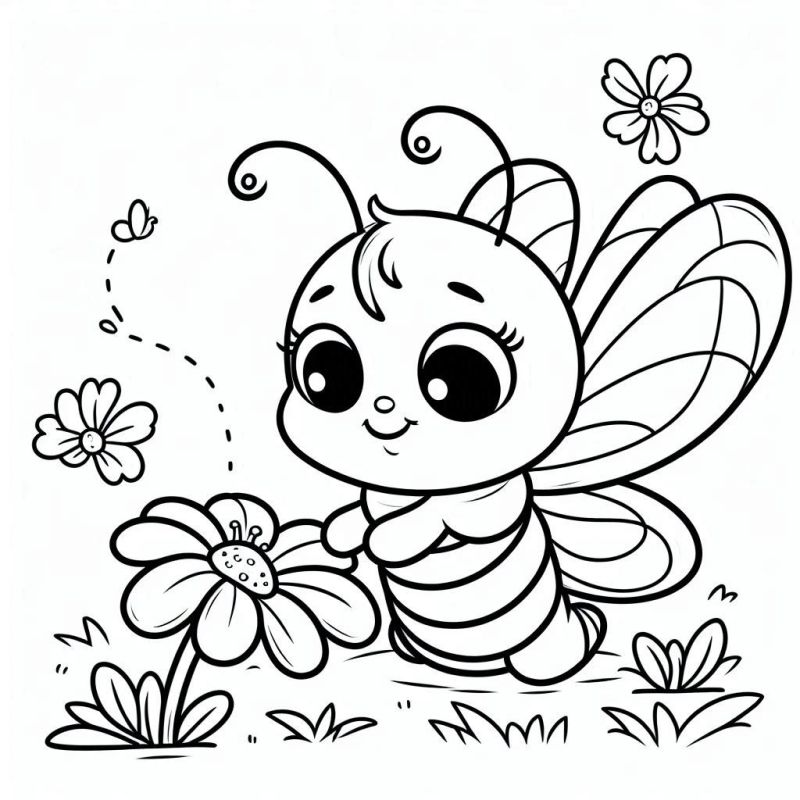 Desenho de Borboleta Infantil Sorridente para Colorir