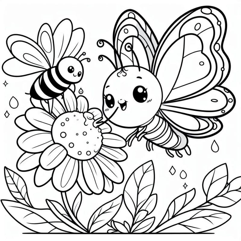 Desenho de Borboleta e Abelha para Colorir