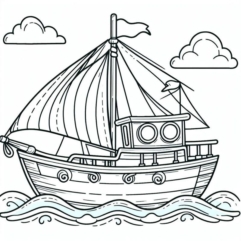 Barco a Vela Caricatura para Colorir