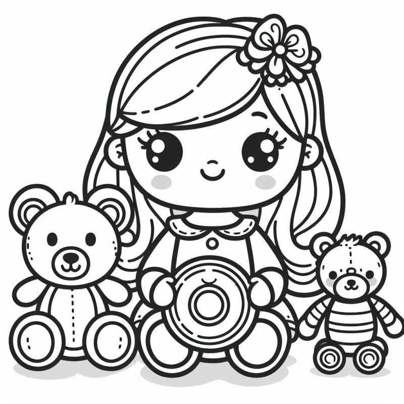 Desenho da Menina com Brinquedos para Colorir