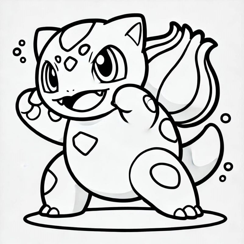 Desenho do Bulbasaur para colorir, sugerindo energia e entusiasmo