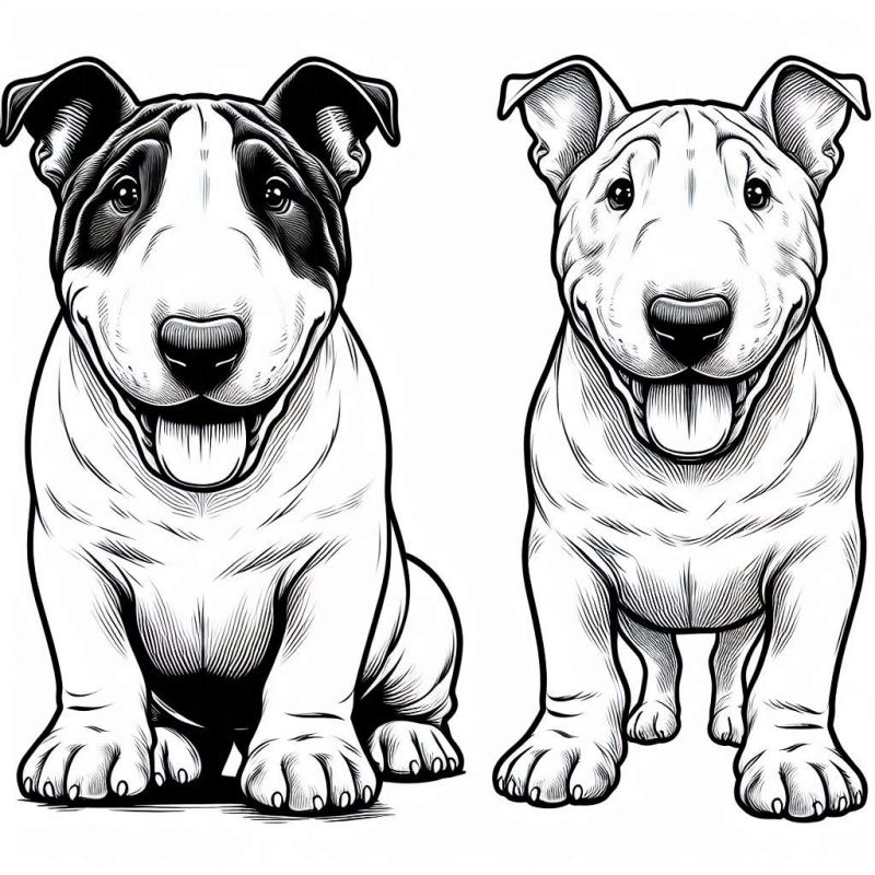 Desenho detalhado de dois Bull Terriers para colorir