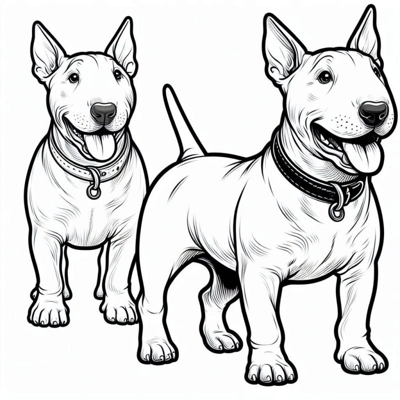 Bull Terrier para Colorir: Desenho de Dois Cães Amigáveis e Energéticos