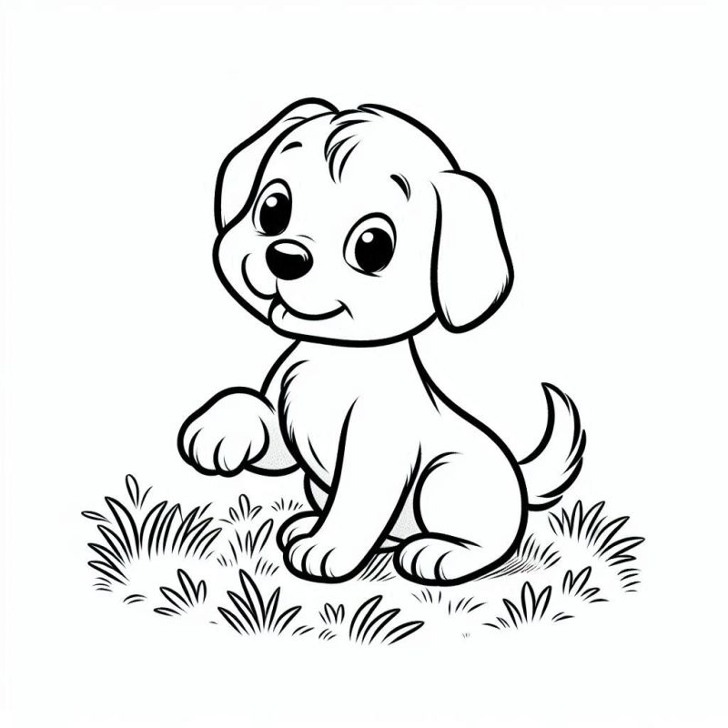 Desenho de Filhote de Cachorro Acenando Para Colorir