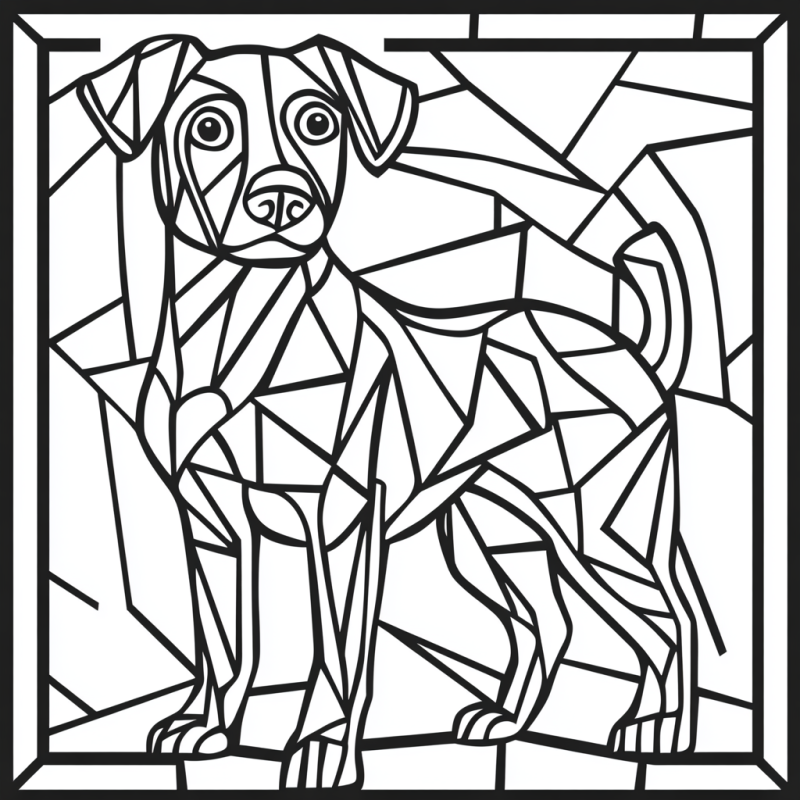 Desenho de cão mosaico estilo vitral para colorir