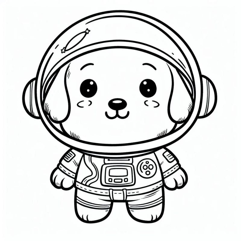 Desenho de filhote de cachorro astronauta simpático para colorir