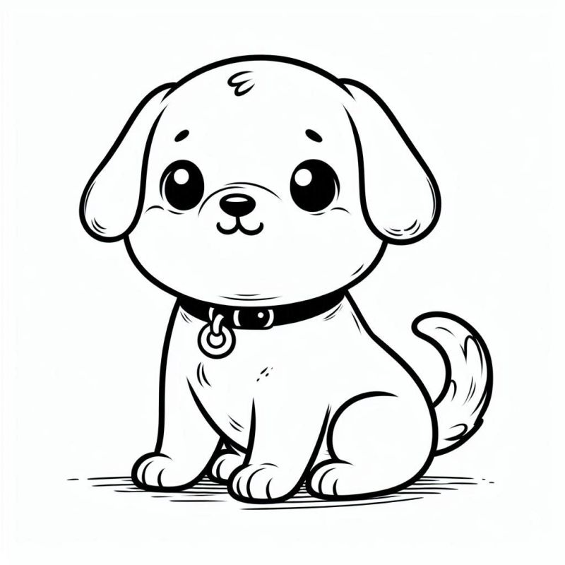 Desenho de Adorável Filhote de Cachorro Cartunesco para Colorir