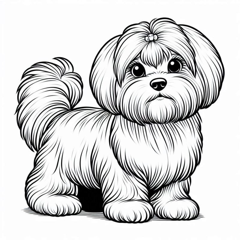 Desenho Detalhado de Shih Tzu para Colorir