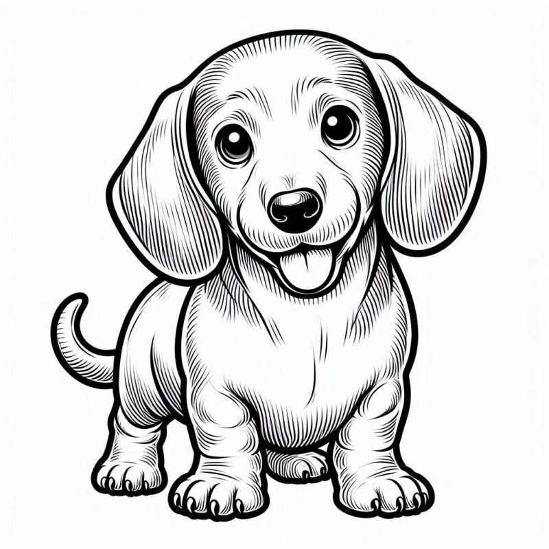 Desenho de cachorro Dachshund para colorir, imagem detalhada e divertida