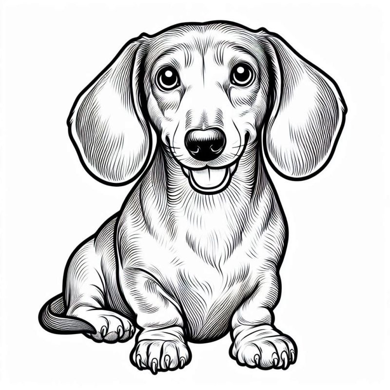 Desenho para colorir de um Dachshund sorridente e amigável