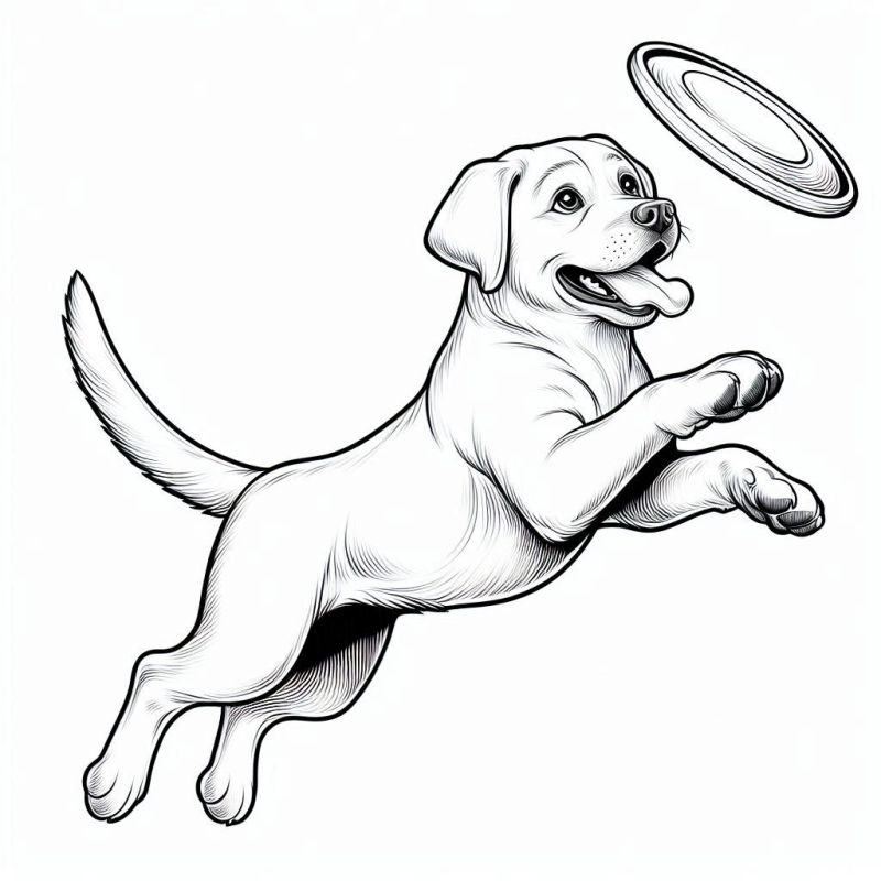 Desenho de um cachorro pulando com frisbee para colorir