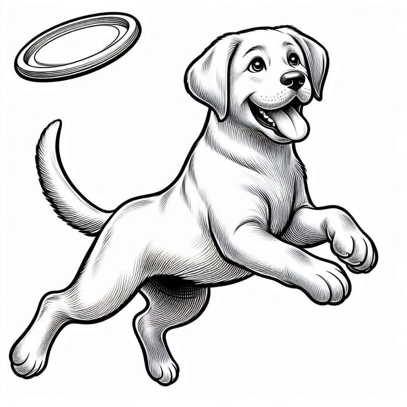 Desenho de Cachorro Filhote com Frisbee para Colorir