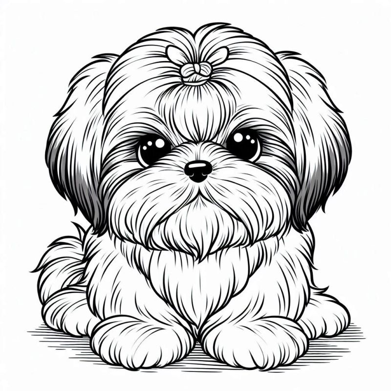 Desenho de um Fofo Shih Tzu para Colorir