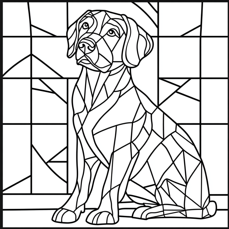 Cachorro em Estilo Vitral Mosaico para Colorir