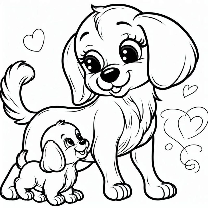 Desenho de Dois Cachorros Adoráveis para Colorir