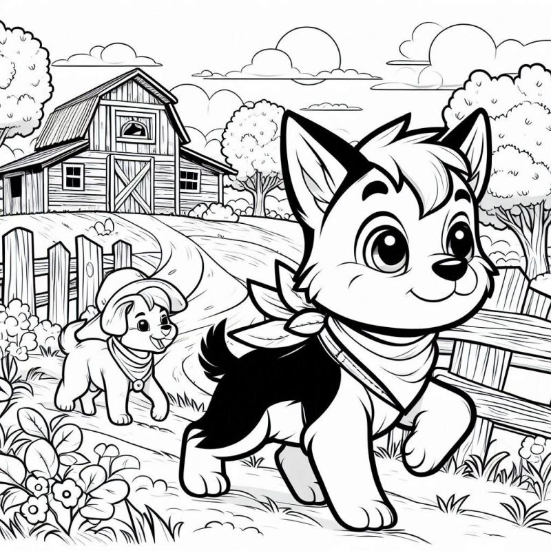 Desenho Encantador de Cachorros na Fazenda para Colorir