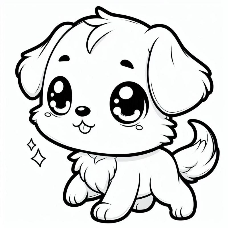 Desenho de Filhote de Cachorro Kawaii para Colorir