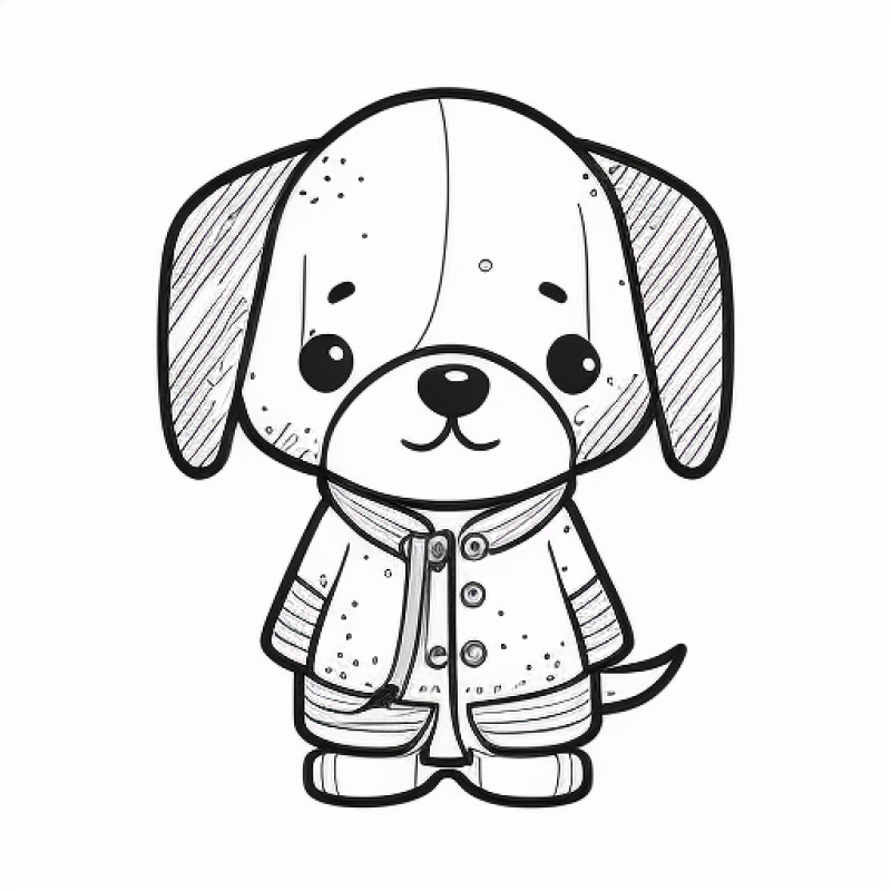 Adorável cachorrinho estilo cartoon com capa de chuva para colorir