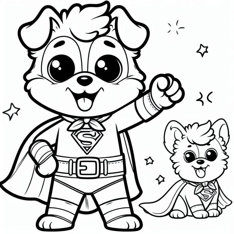 Colorir Dois Cachorrinhos Super-Heróis