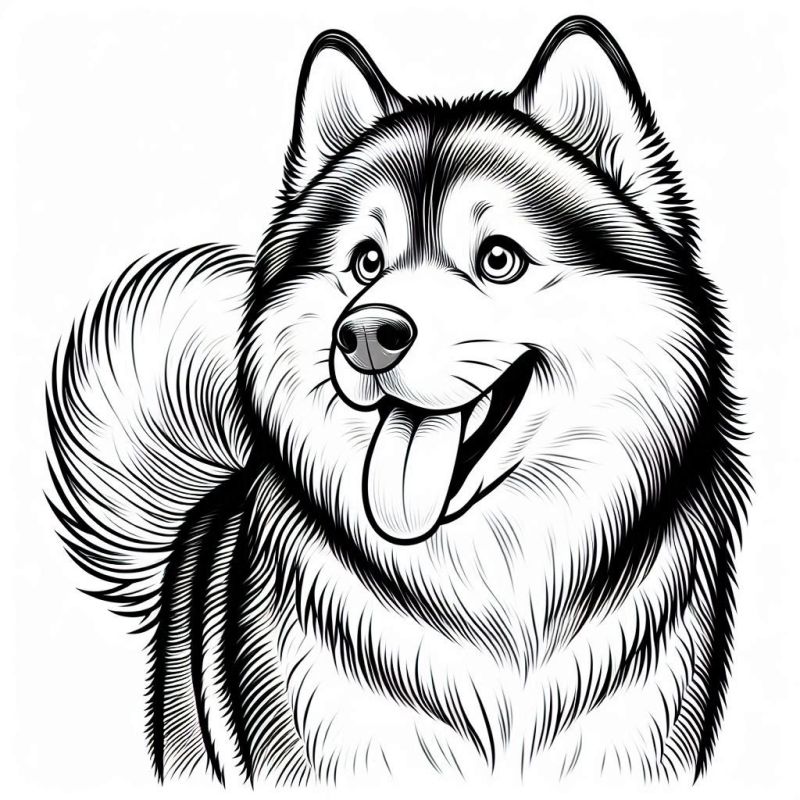 Desenho de Husky Alegre para Colorir