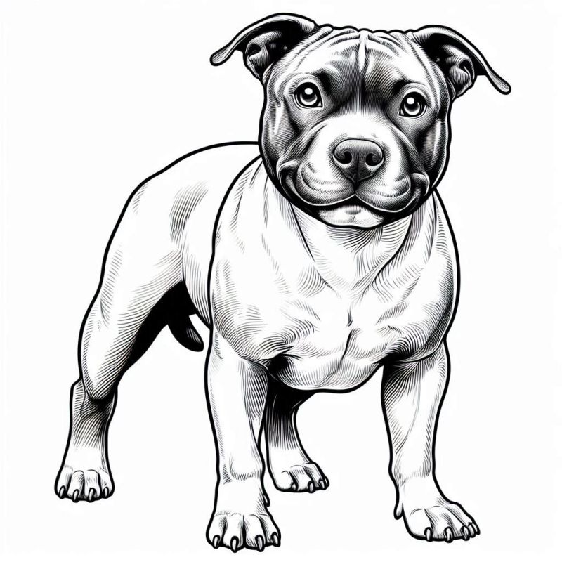 Desenho Detalhado de Pitbull Robusto para Colorir