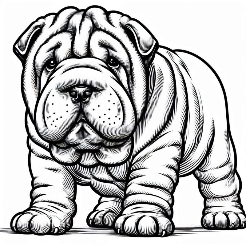 Colorir Desenho de Filhote Shar Pei Detalhado