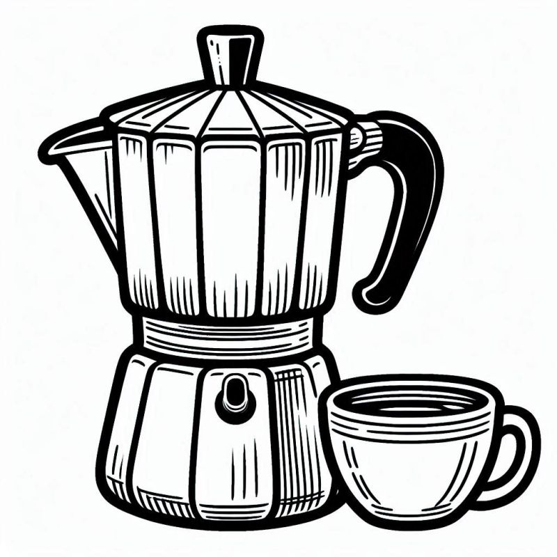 Cafeteira Moka: Desenho para Colorir em Estilo de Linha