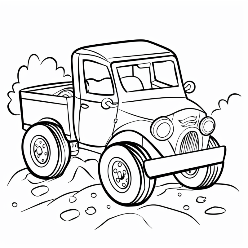 Desenho de Caminhonete Antiga em Aventura Off-Road para Colorir