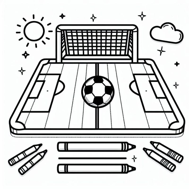 Desenho de Campo de Futebol com Bola e Trave para Colorir