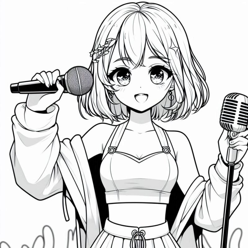 Desenho de Cantora K-Pop Anime para Colorir