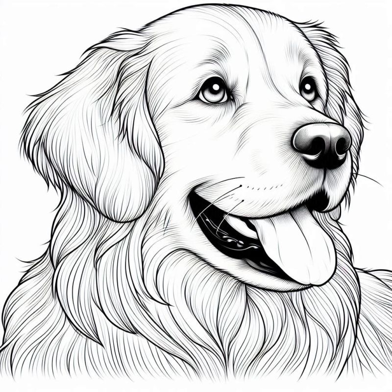 Desenho detalhado de um cão Golden Retriever de perfil para colorir