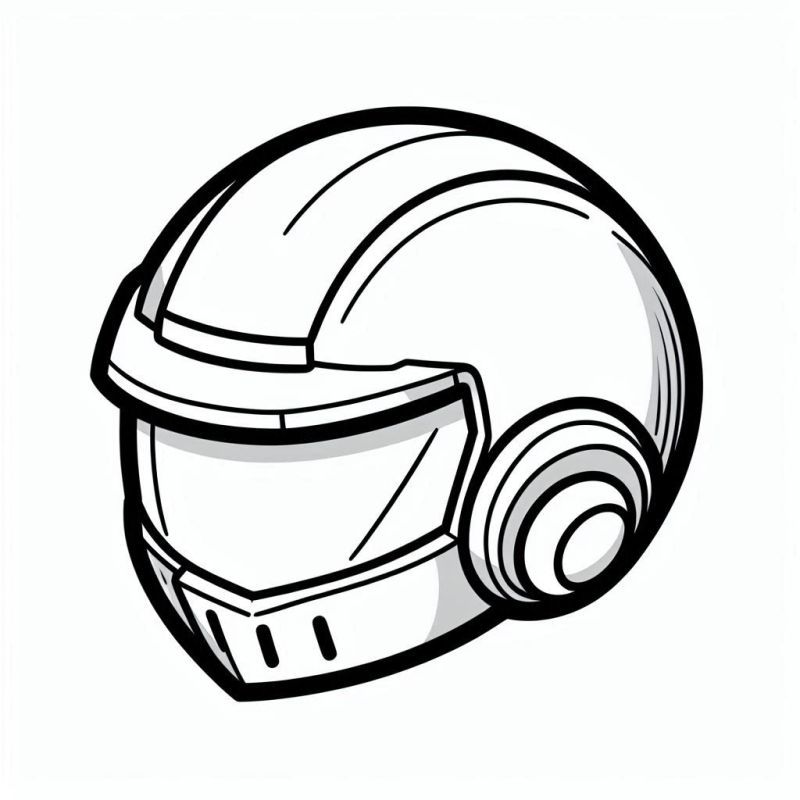 Desenho de capacete futurista de astronauta em preto e branco para colorir