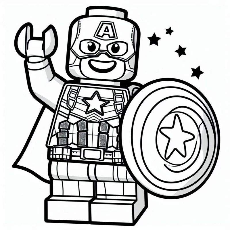 Desenho do Capitão América LEGO para colorir com escudo e capa