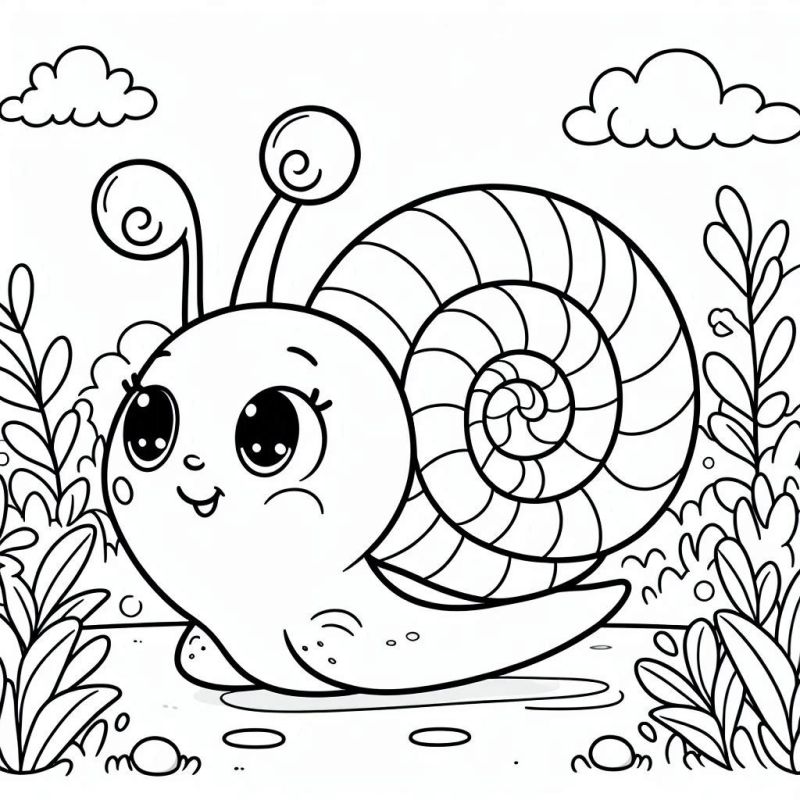 Desenho de caracol divertido e fofinho para colorir