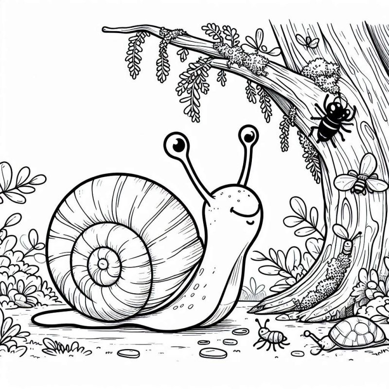 Desenho do Caracol e Insetos Detalhados para Colorir