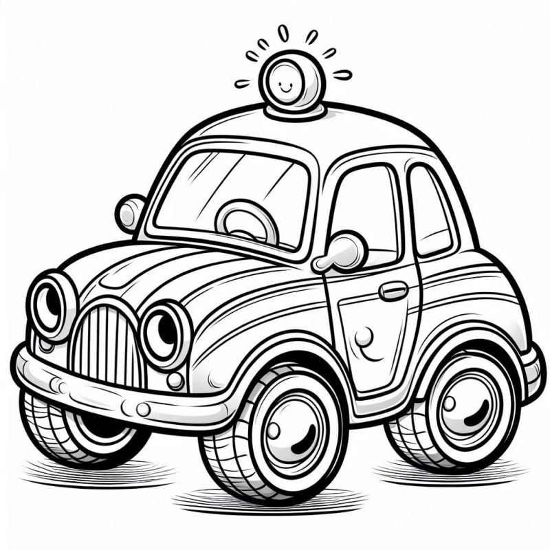 Desenho para Colorir: Adorável Carro Caricaturesco