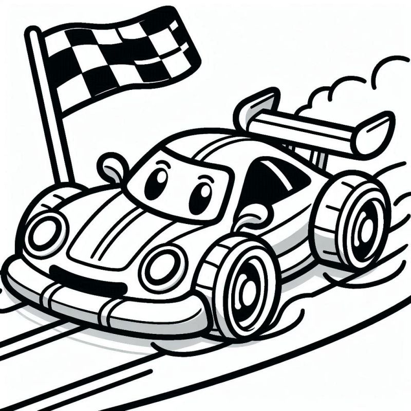 Desenho de Carro de Corrida Cartoon para Colorir