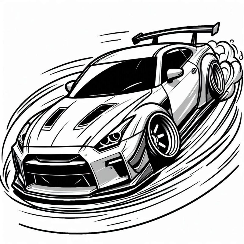 Desenho de Carro Esportivo em Drift para Colorir