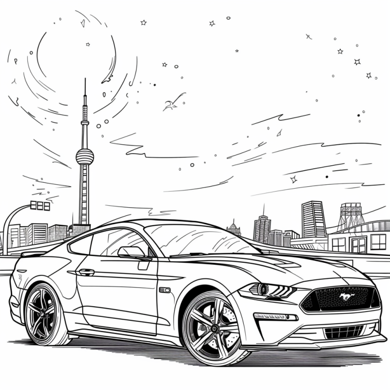 Desenho de Carro Esportivo Moderno em Cena Urbana para Colorir