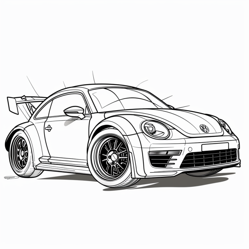 Desenho de Carro Esportivo Volkswagen Beetle Modificado para Colorir