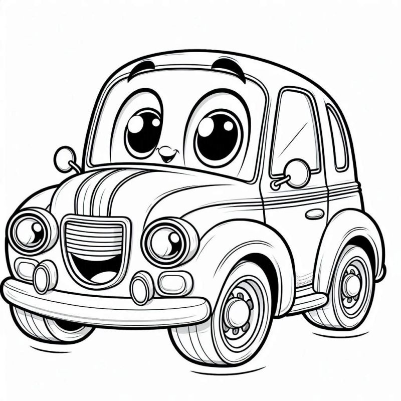 Desenho de Carro Fofo Antropomorfizado para Colorir