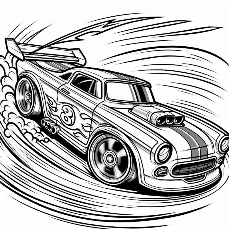 Desenho para colorir de carro esportivo Hot Wheels com alta velocidade