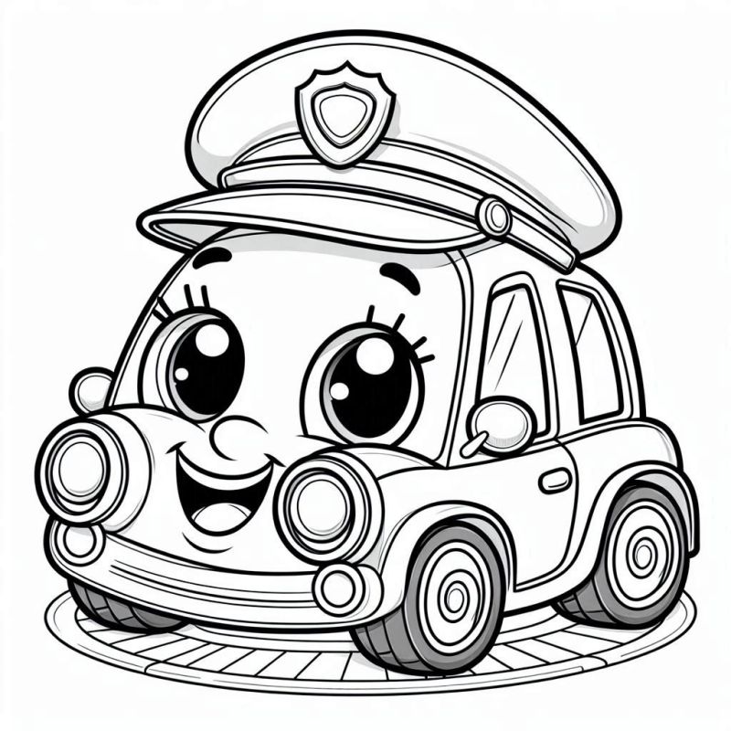 Desenho de Carro Policial Antropomorfizado para Colorir