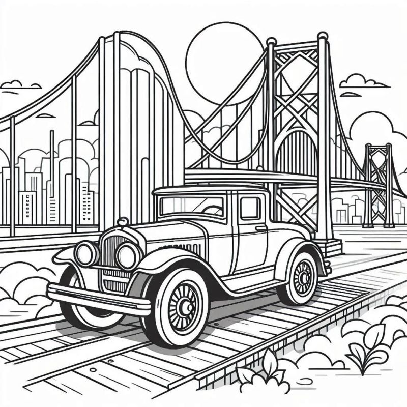 Desenho de Carro Vintage Clássico para Colorir