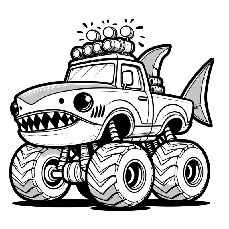 Desenho de Carro-Monstro Tubarão para Colorir