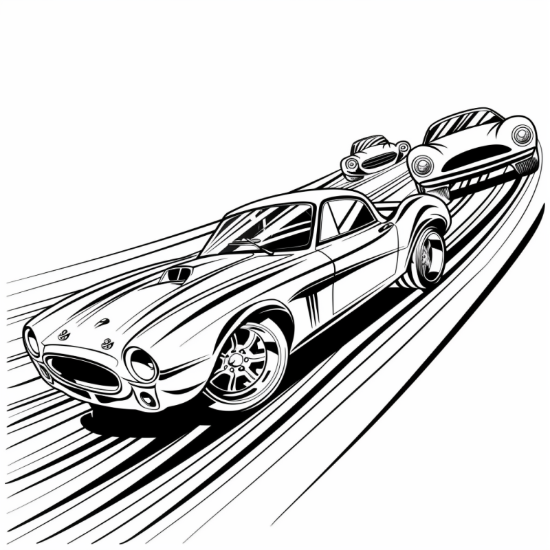 Desenho de Três Carros de Corrida Hot Wheels para Colorir