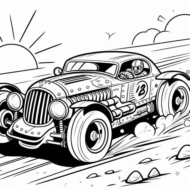 Desenho de Carro de Corrida Clássico para Colorir