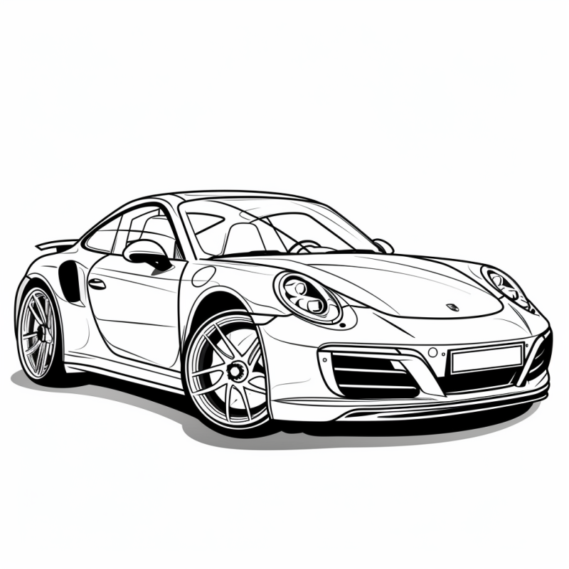 Desenho de carro esportivo preto e branco para colorir